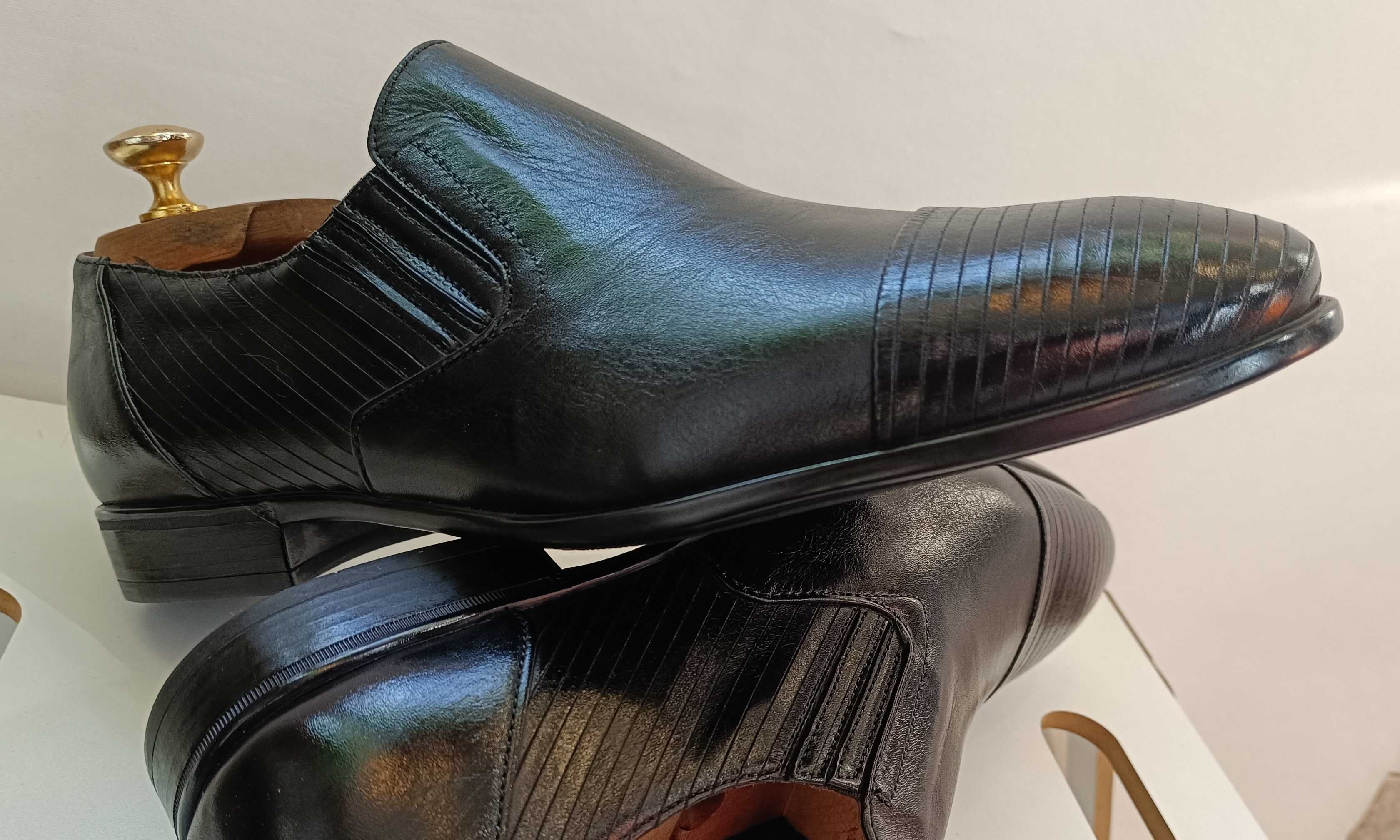 Pantofi loafer 42 42.5 cap toe de lux GREVE NOI piele naturala moale