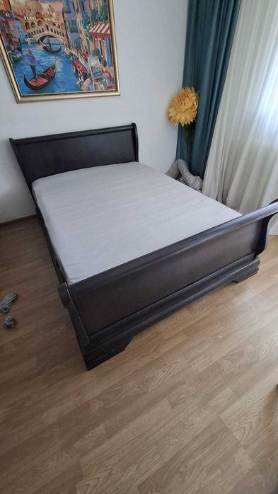 Pat Mobexpert lemn masiv MDF cu saltea si somiera
