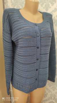 Ажурная женская кофта  джинсового цвета