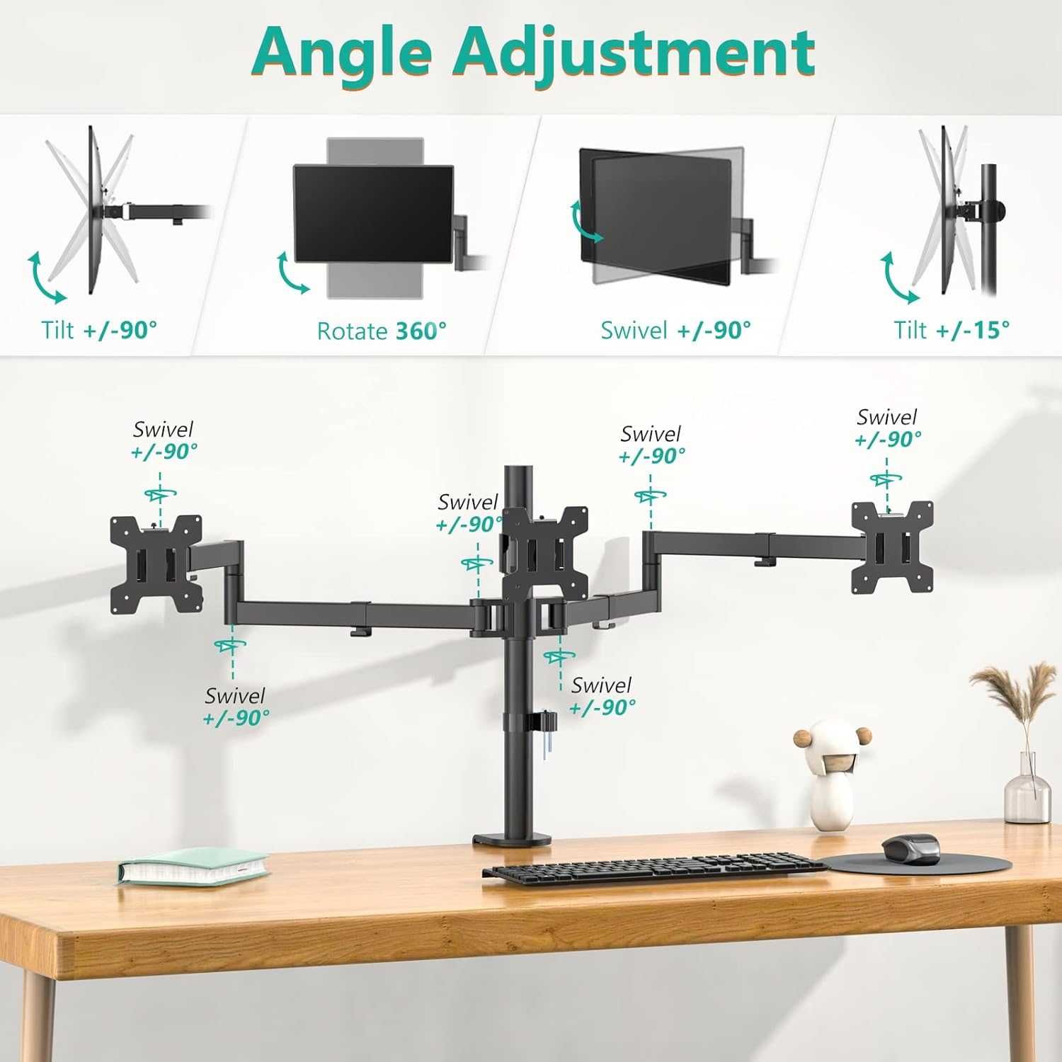 Suport monitor pentru trei monitoare, regrabil, wali , 13"-27"
