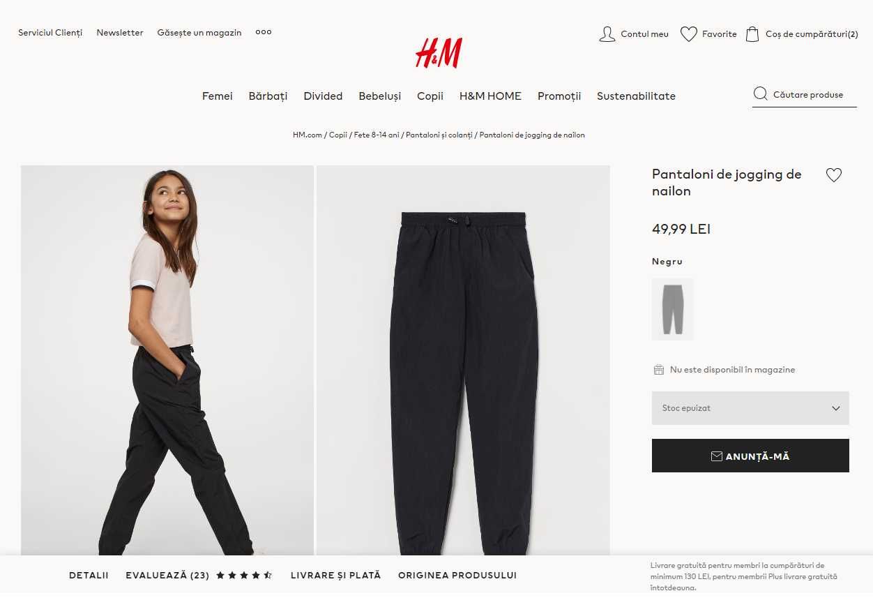 Pantaloni sport de nailon H&M marime 157 cm