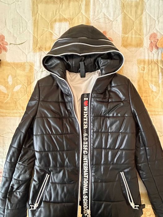 Кожена шуба дамска черна