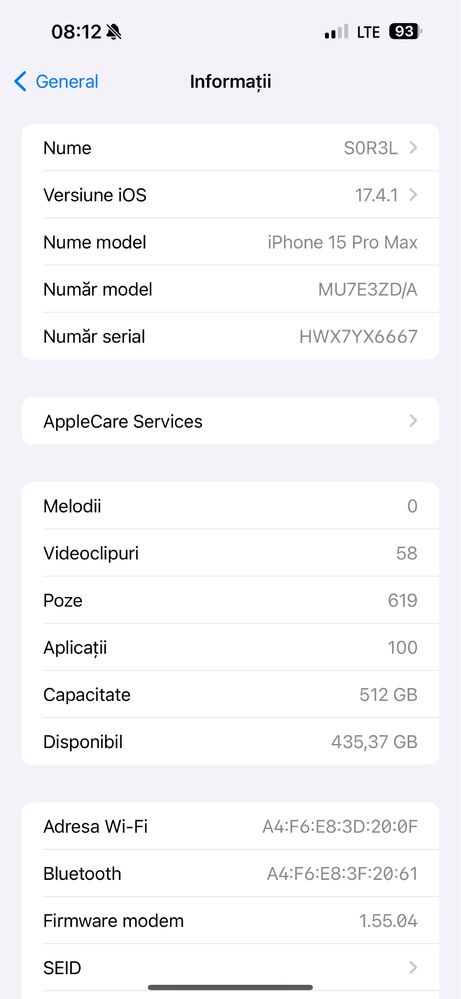 Vând iPhone 15 Pro Max de 512 Gb
