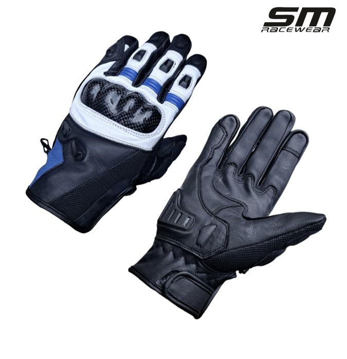 Manusi moto piele naturala SM Striker Blue-White Short S, M, L, XL 2XL