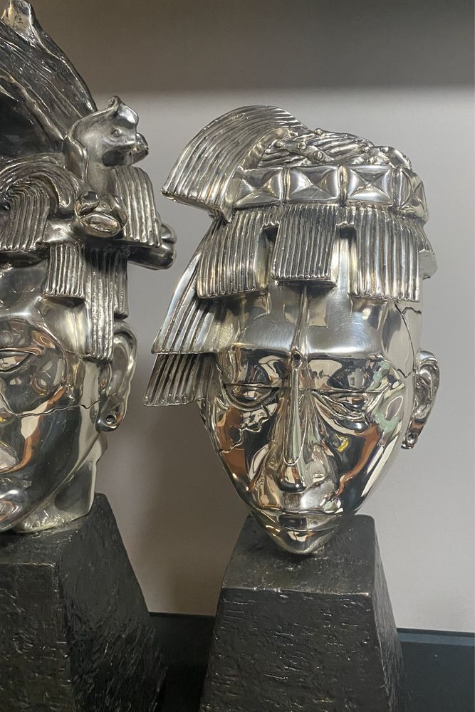 Statuete cap Pakal semnate D Argenta -placate f gros cu argint Ocazie!