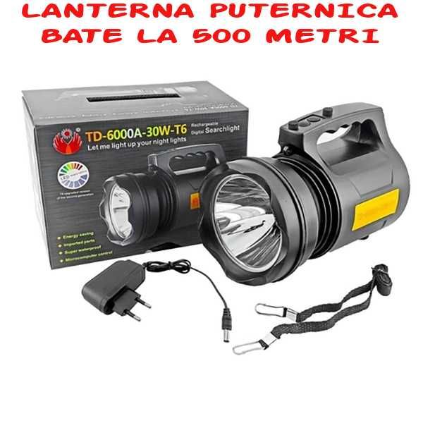 Lanterna puternica 30W (lumina bate pana la 500 m) Camping Pescuit