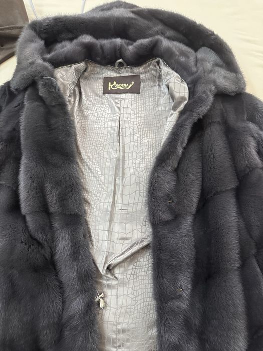 Норковая теплая шуба графитового цвета