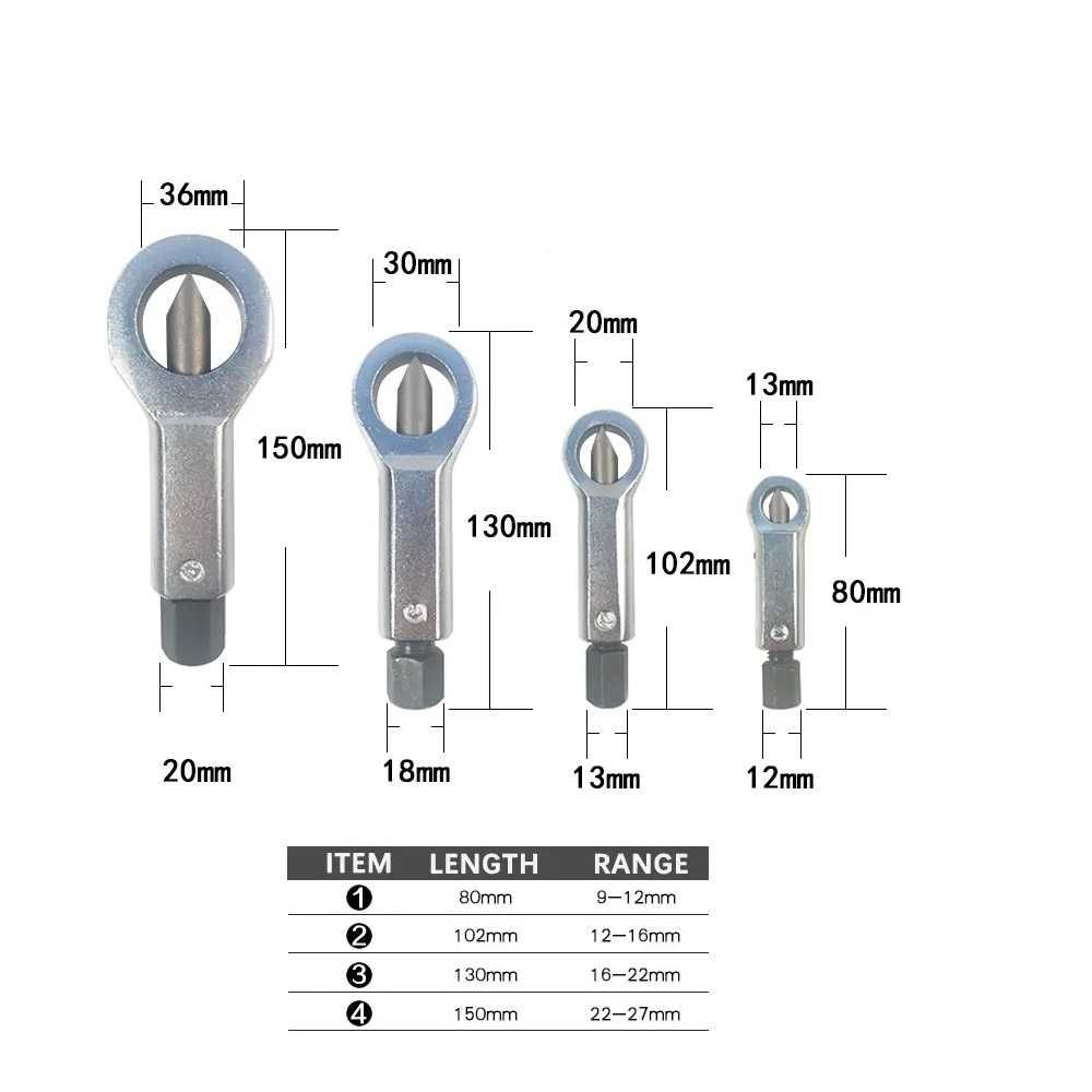 Set 4 chei extractoare pentru taiat piulite ruginite 9-27 mm Otel CR-V