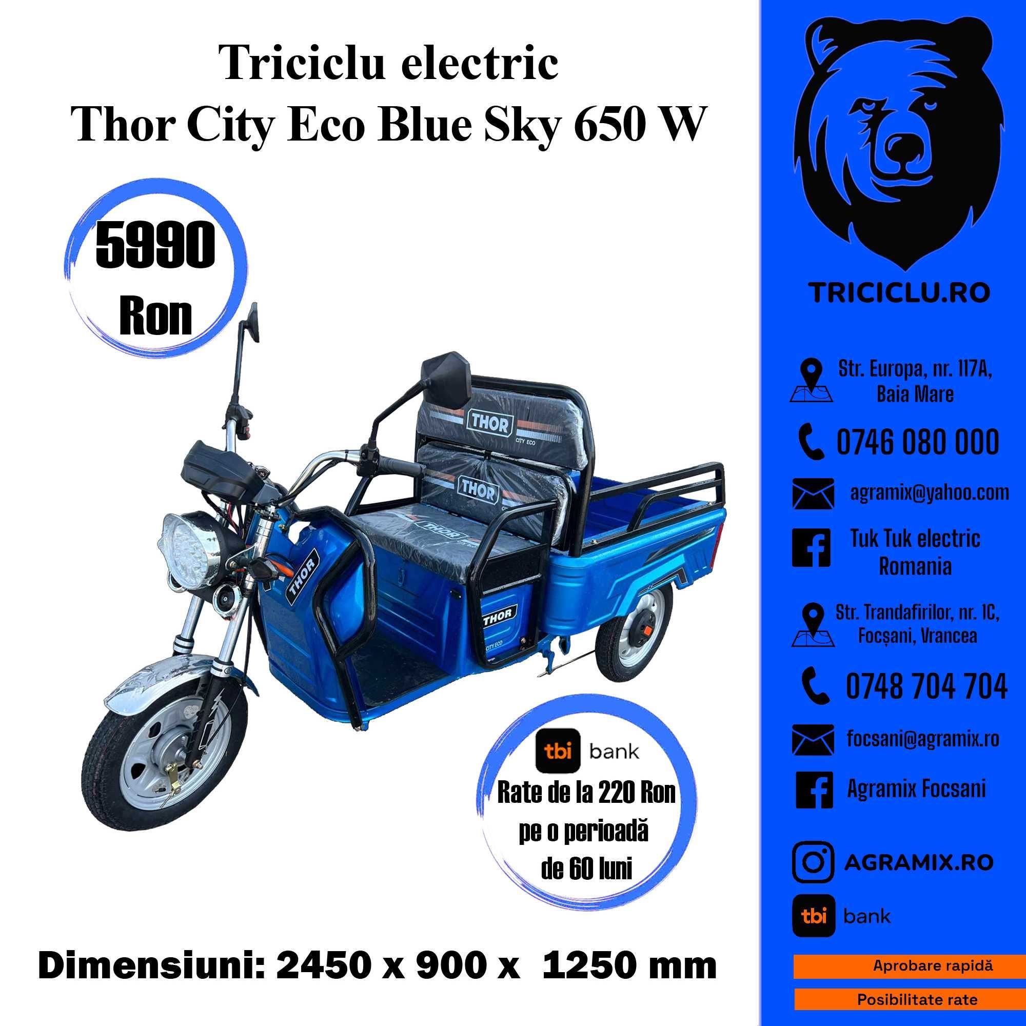 Triciclu electric Thor CITY-ECO Green Army nou Blue Sky Agramix