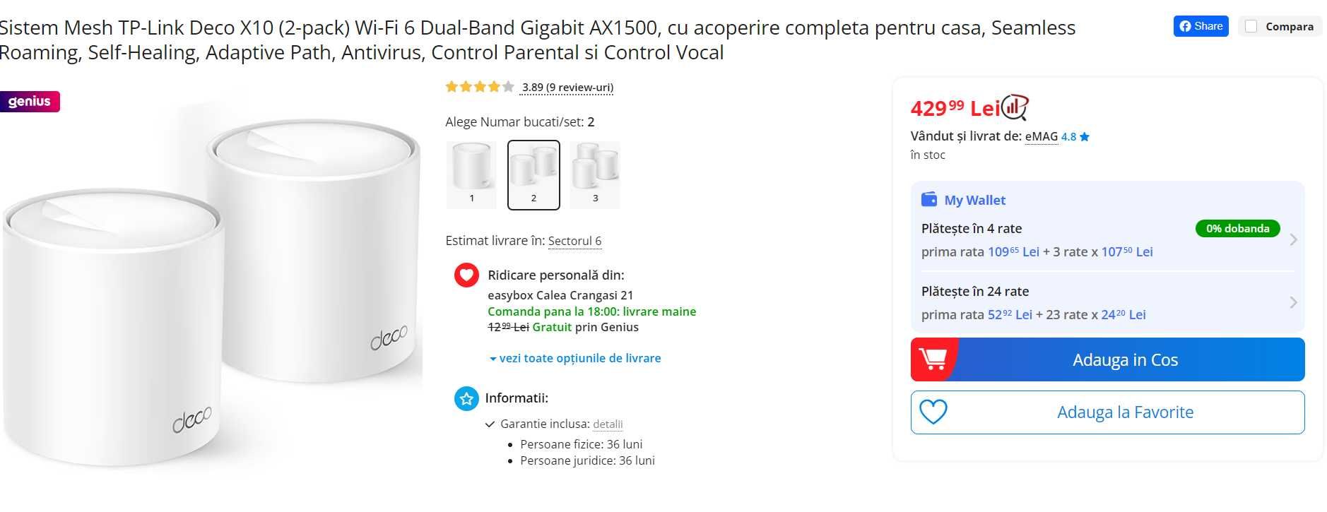 Sistem Mesh TP-Link Deco X10 (2-pack) Wi-Fi 6 Dual-Band Gigabit AX1500