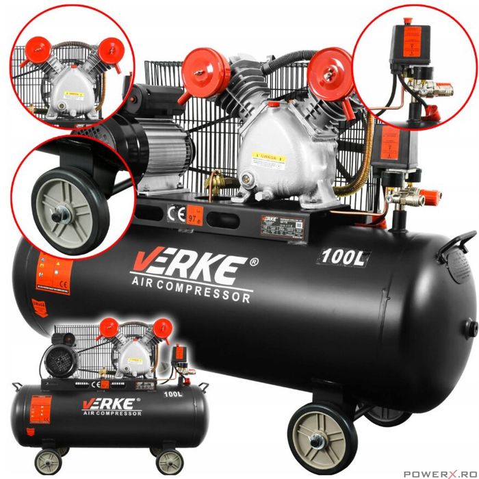 Compresor 100 litri, 2 pistoane pe ulei, motor electric 3 CP, 230 V,