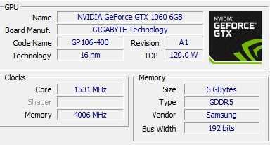 GTX 1060 6GB GDDR5 192-bits