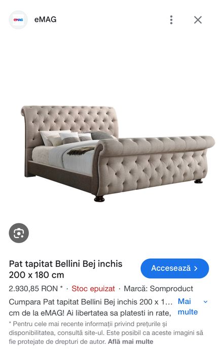 Pat matrimonial din stofa Bellini  200x180cm