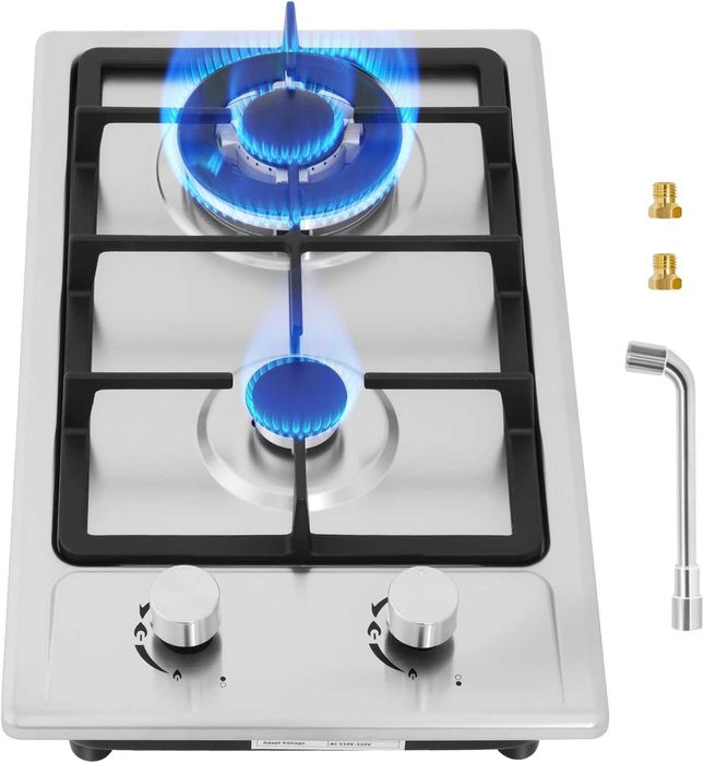 Газов котлон от неръждаема стомана, 2 горелки със защита,51 см x 31 см