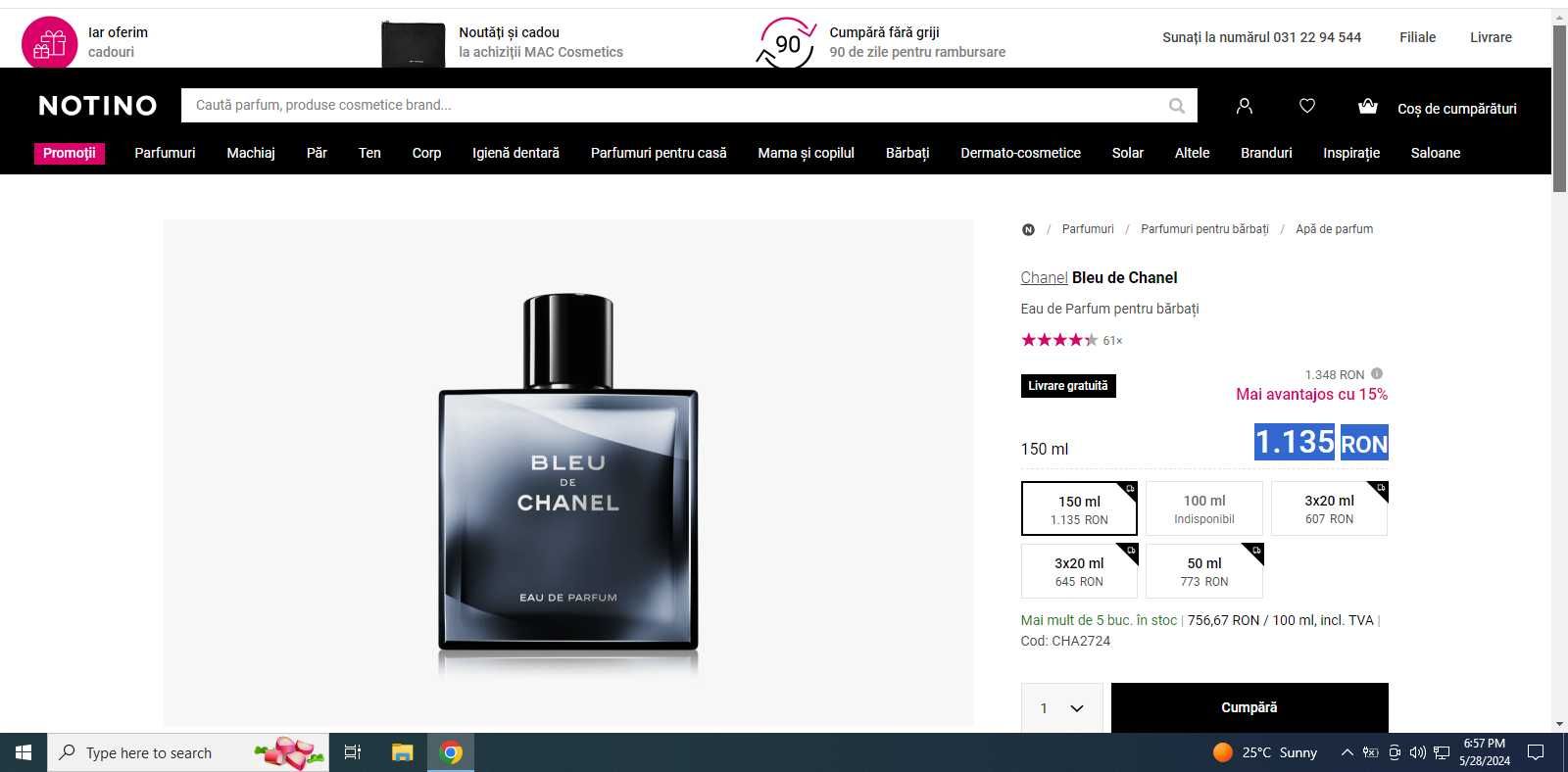 Bleau de Chanel Original 150 ml Made in France