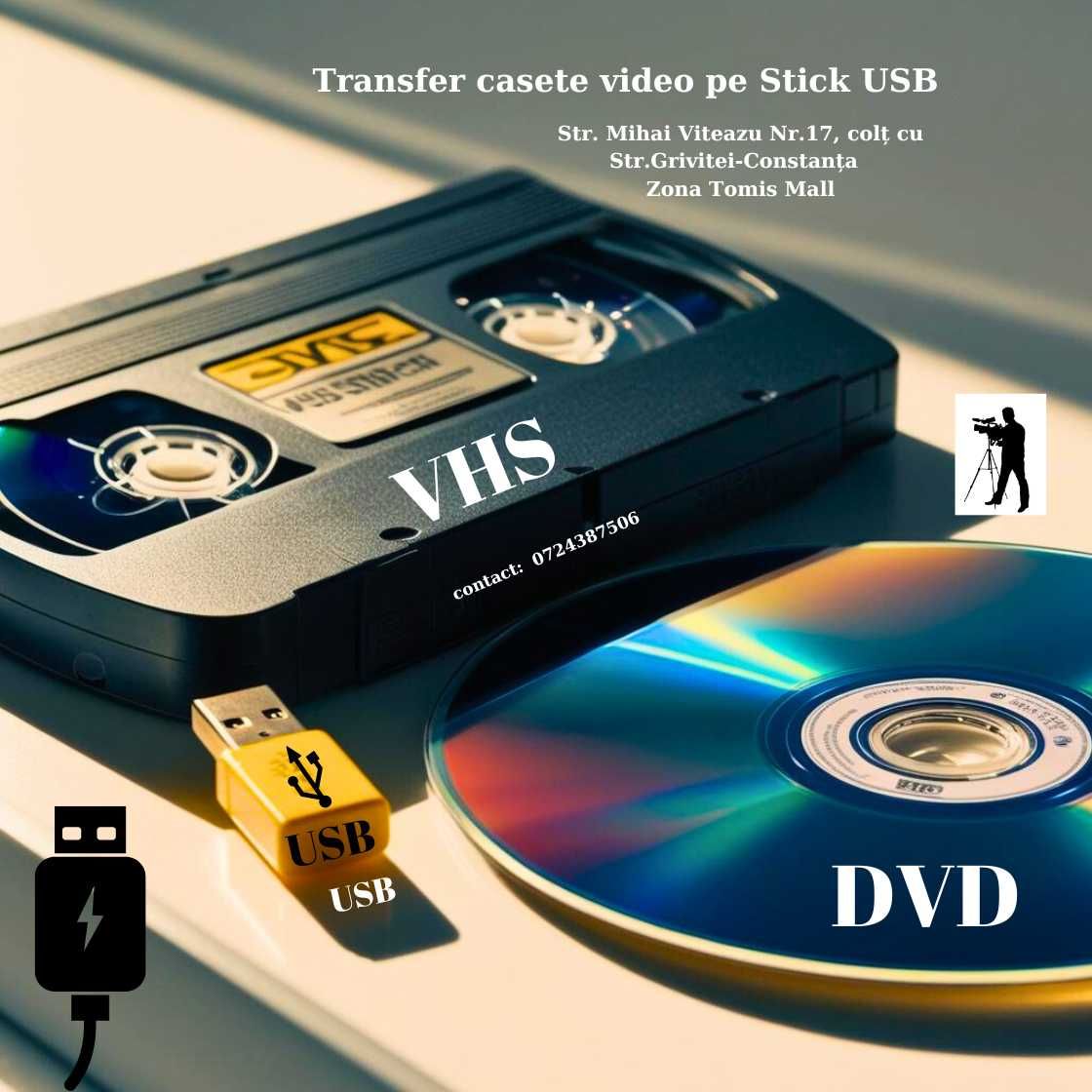 Transfer casete video VHS, 8 mm, MiniDv, pe Stick USB, HDD sau DVD