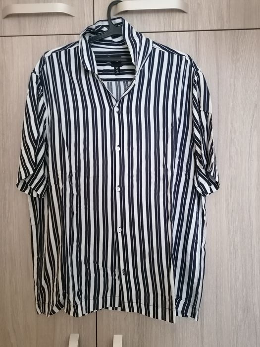 Мъжка риза от вискоза на бели и сини черти "H&M"