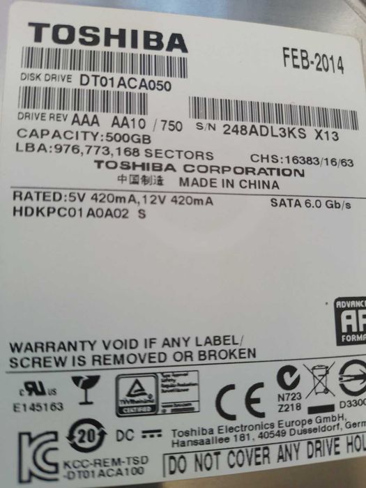 Хард Диск Toshiba HDD 3.5" 500GB SATA3 100%