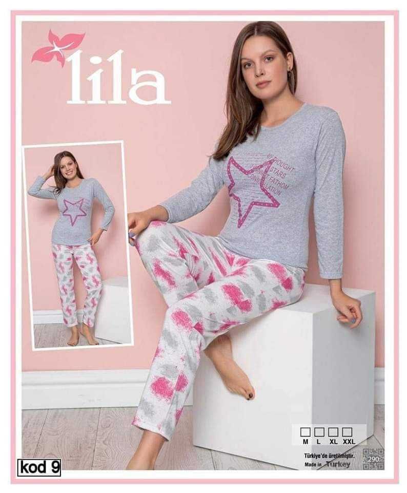 Дамски памучни пижами с дълъг ръкав