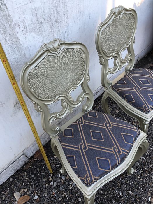 Pereche scaune vintage reconditionate gold aurii violet