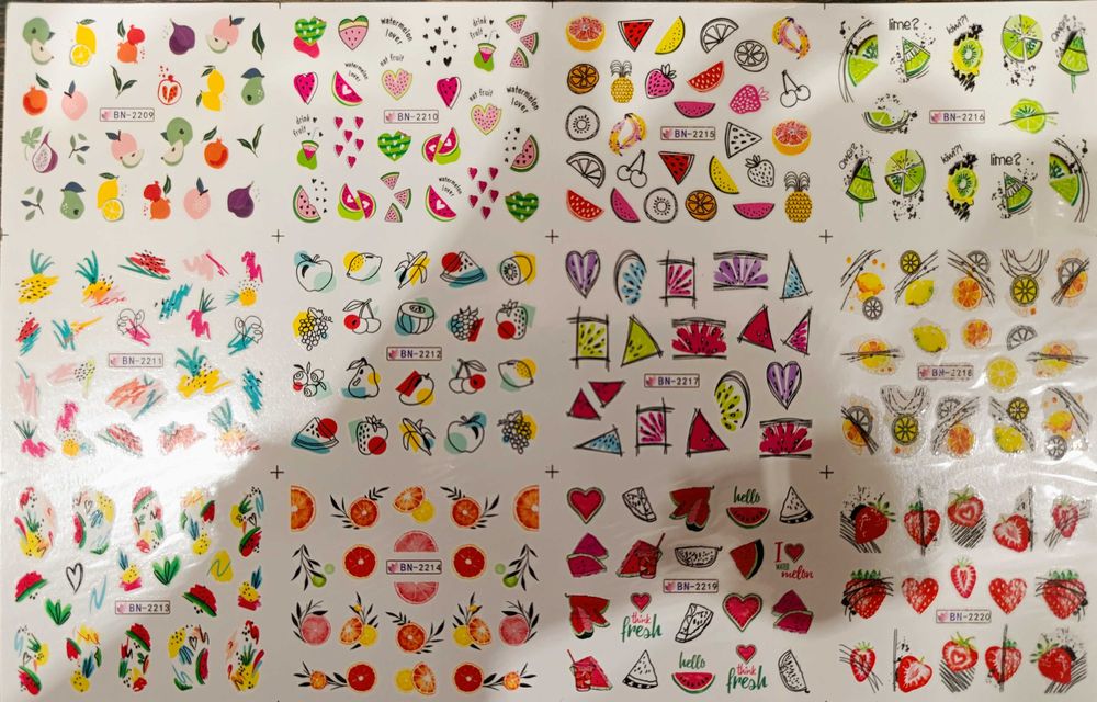 Сет Зимни,коледни и плодови стикери и панделки