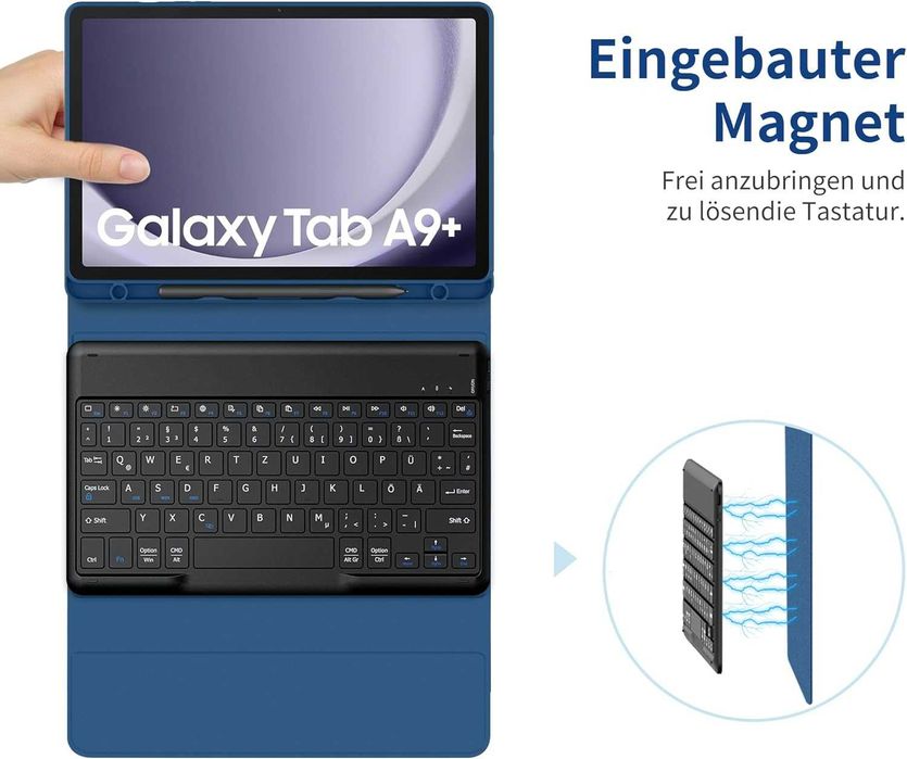 EasyAcc Husă cu Tastatură QWERTZ, Samsung Galaxy Tab S9+, 12,4 Inch