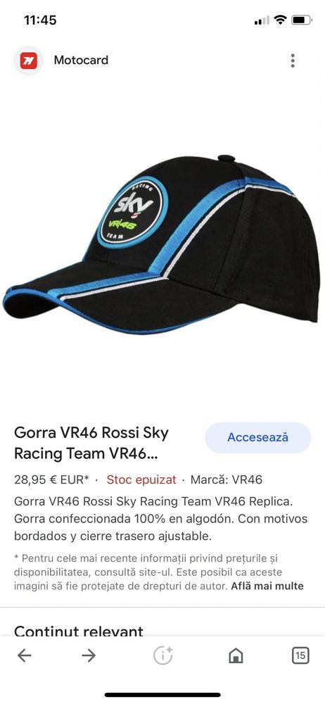 Sapca MotoGP VR46 Rossi Sky Racing Team marime universala barbat
