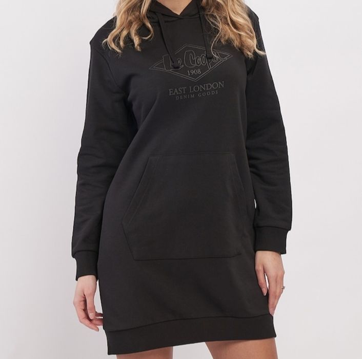 Rochie cu gluga si imprimeu logo, Negru, Marime L