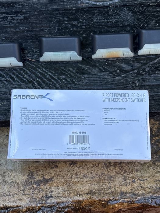 Sabrent 7-port powered usb-c hub with independent switches hb-3a4c