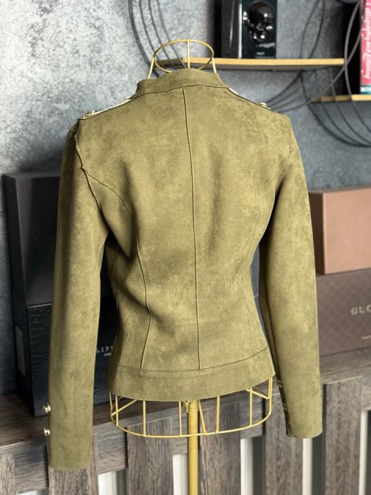 Geaca piele intoarsa dama, verde army   M
