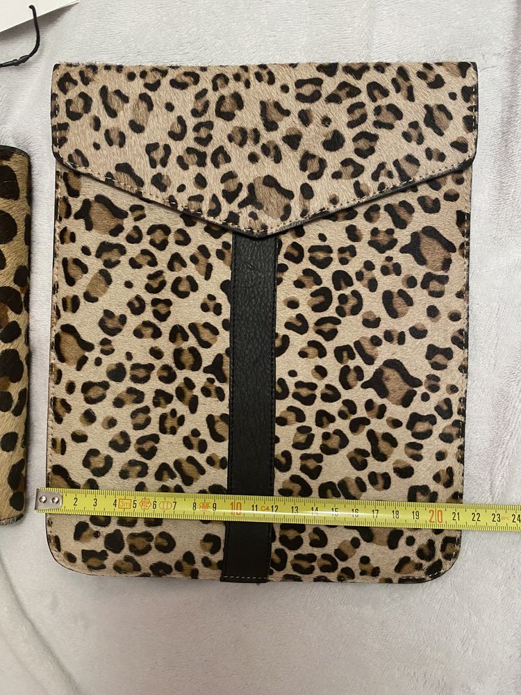 Set Portofel clutch Zara + husa tableta piele naturala,leopard print