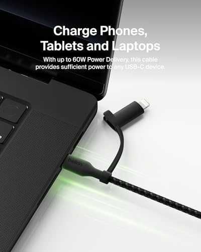 Нов Belkin 2 в 1 кабел USB-C Lightning бързо зареждане 60W iPhone iPad