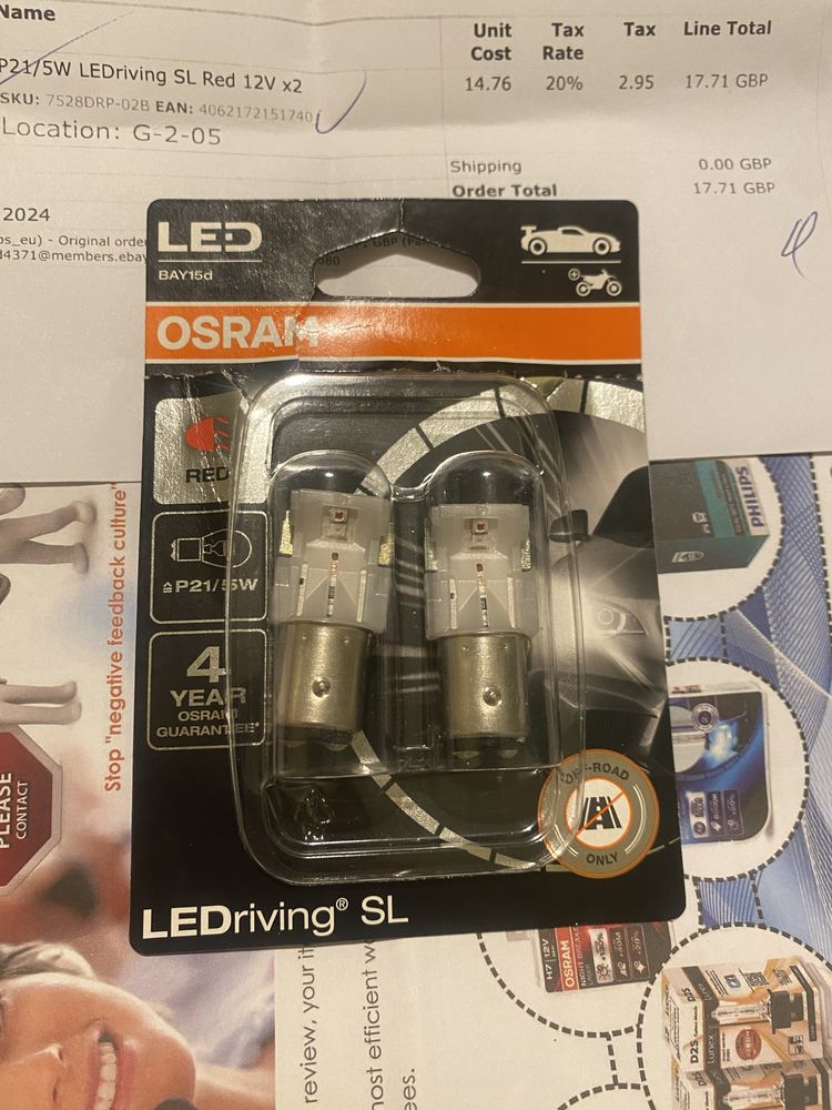 OSRAM LEDriving P21/5W SL RED (червени), CANBUS