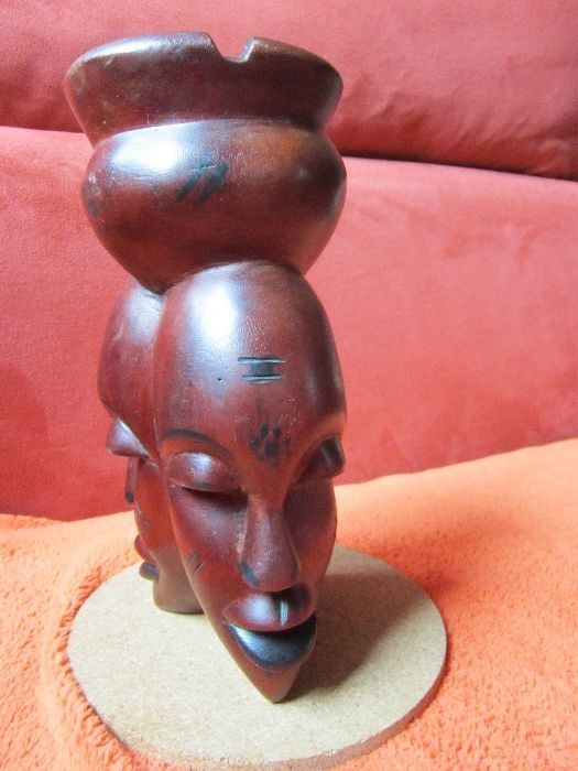 cadou rar sculptura lemn superba-arta africana,colectie-Trei Feţe