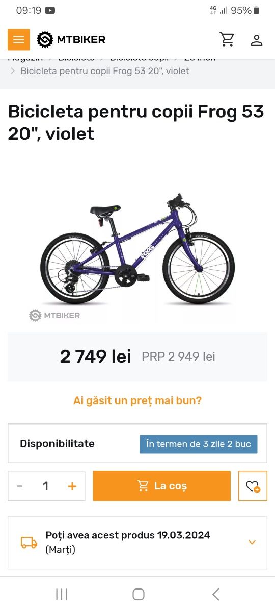 Bicicletă Frog copii 20