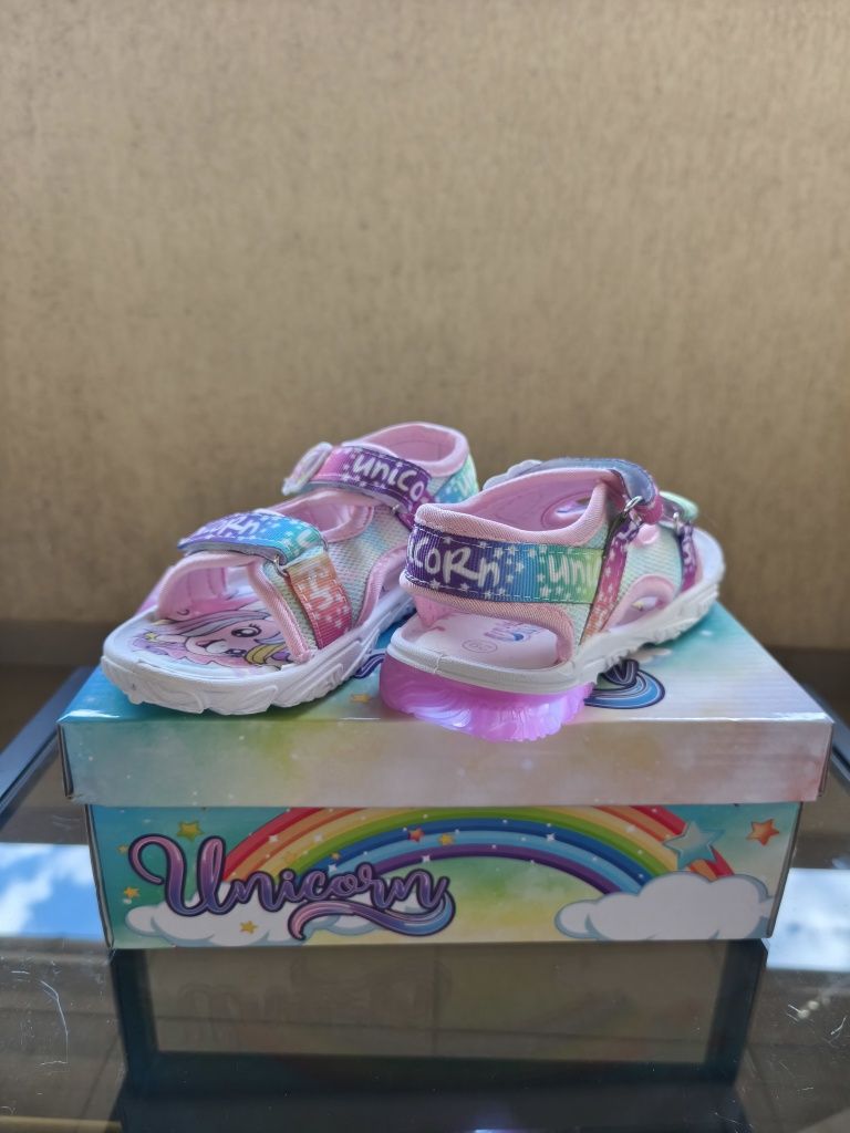 Sandale Unicorn din piele cu luminițe pentru fetițe / copii