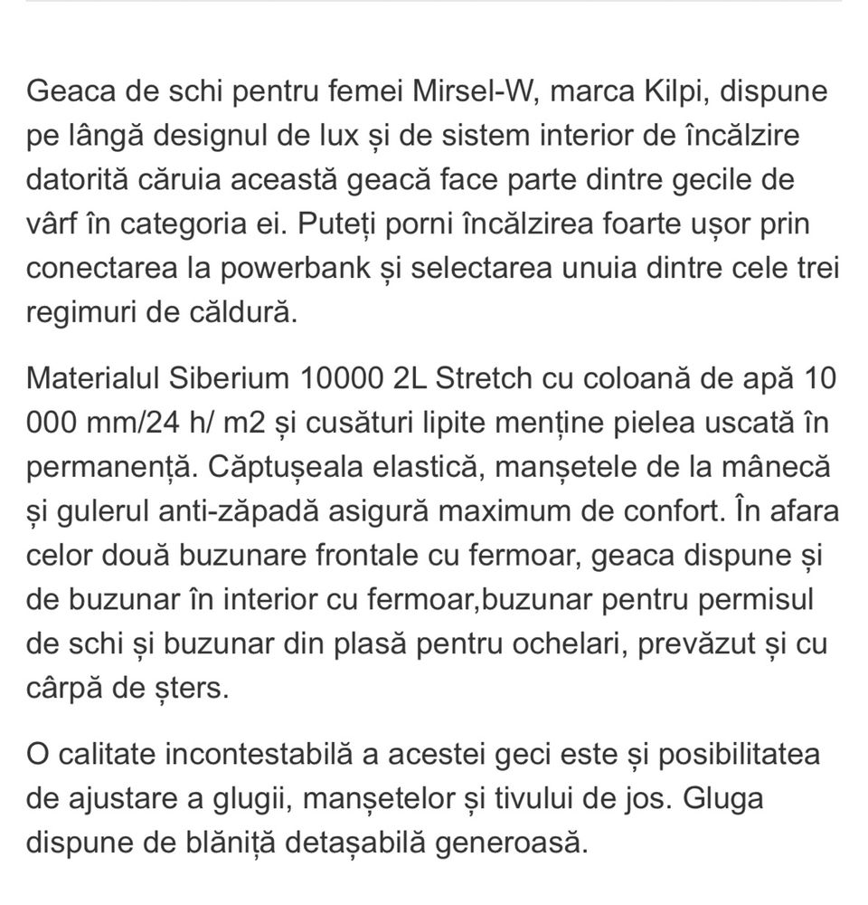 Geaca schi ski lux incalzita cu baterie Kilpi