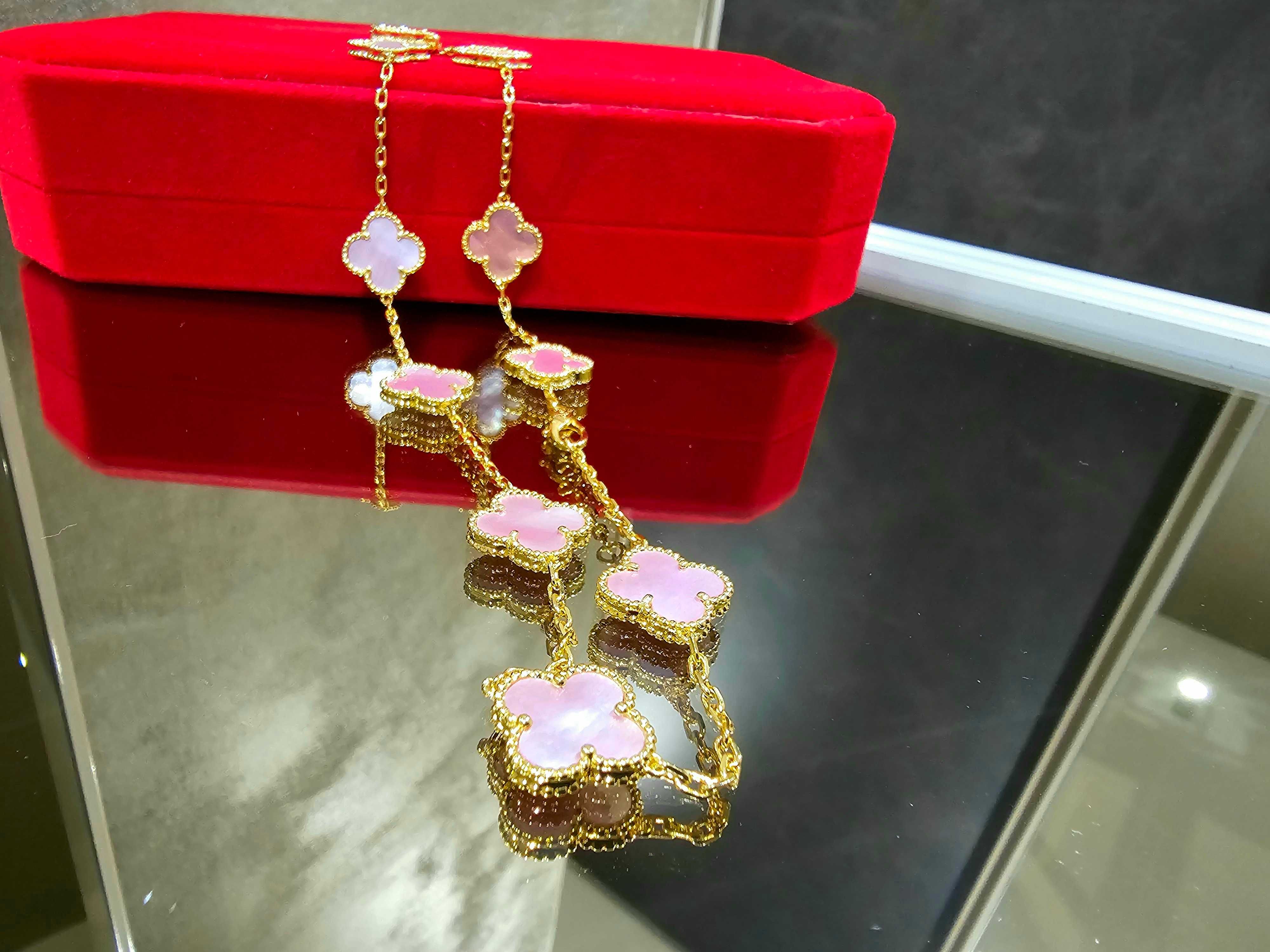 Van Cleef & Arpels VCA Gold Pink Opal 10 Motifs Alhambra Дамско Колие