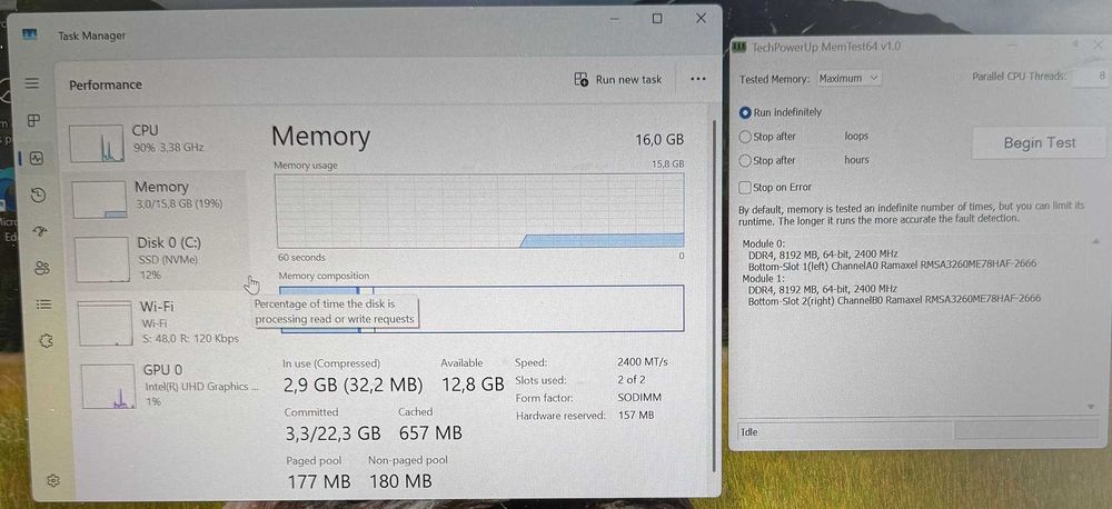 16 GB DDR4 - Ramaxel RMSA3260ME78HAF-2666, 2666 MHz (2 buc.  8 GB)