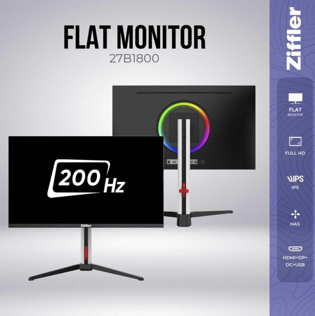 [НОВЫЙ] Монитор Ziffler 27B1800 / 27" FHD IPS FLAT 200Hz RGB HAS Black