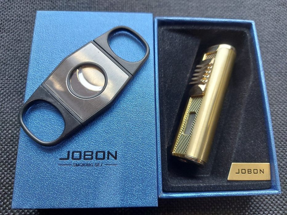 Луксозна запалка за пури JOBON + подарък резачка за пури в подаръчна к