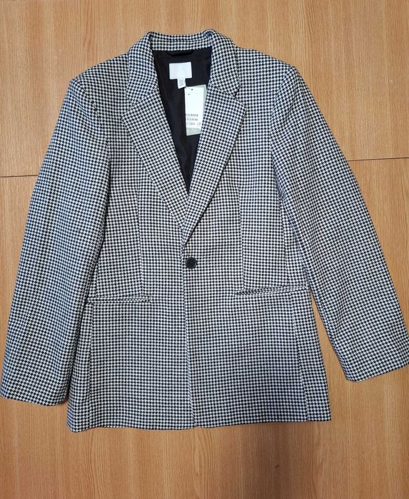 Sacou damă imprimeu pepit alb-negru nou cu etichetă H&M mărimea XS-S