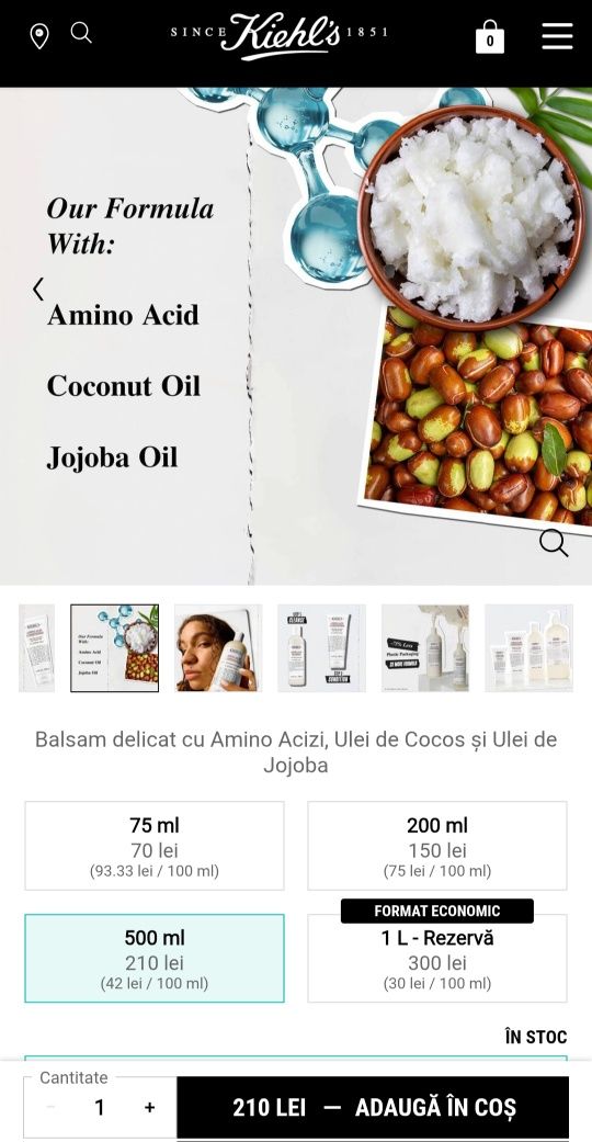 Set Kiehl's păr corp hidratare ulei cocos jojoba vanilie migdale cadou
