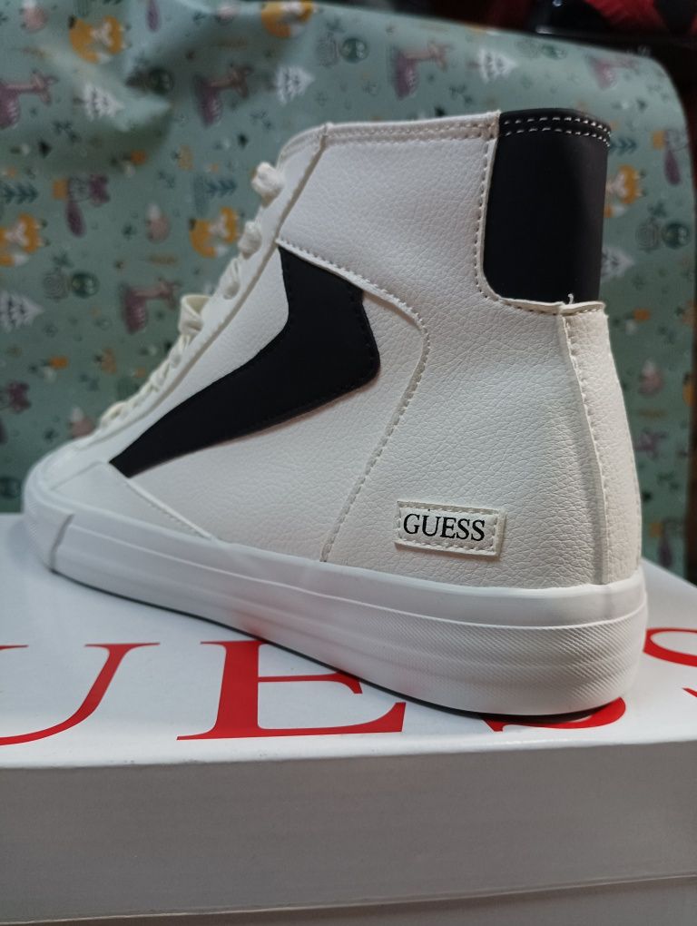 Кожени кецове Guess 41 оригинални мъжки високи кецки обувки бели