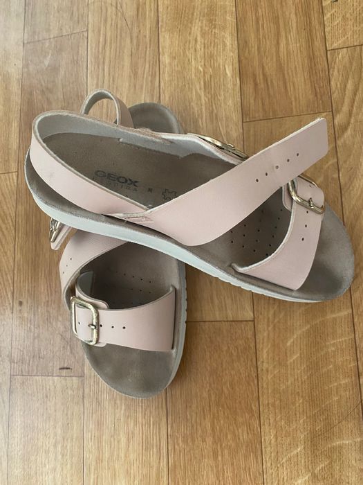 Sandale Geox piele, fete, roz-bej, marime 36, reglabile 2 catarame,