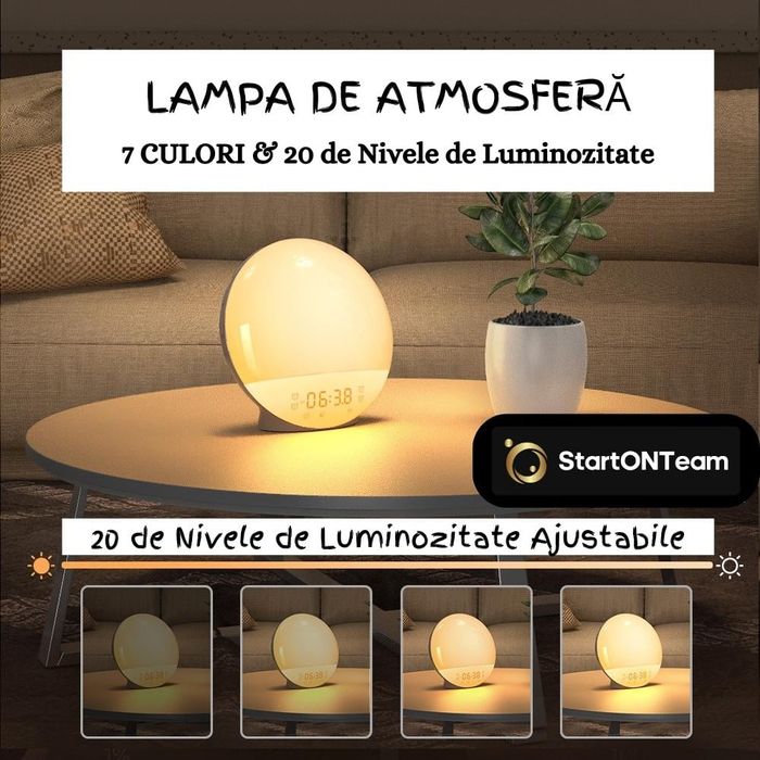 Lampa LED cu Radio FM, Alarma si Simulare Rasarit/Apus Soare Fara App