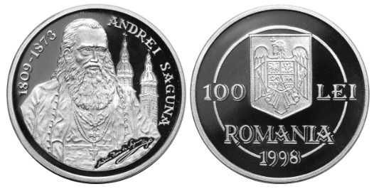 Moneda BNR 100 lei argint Andrei Saguna gradata NGC PF 66 UC