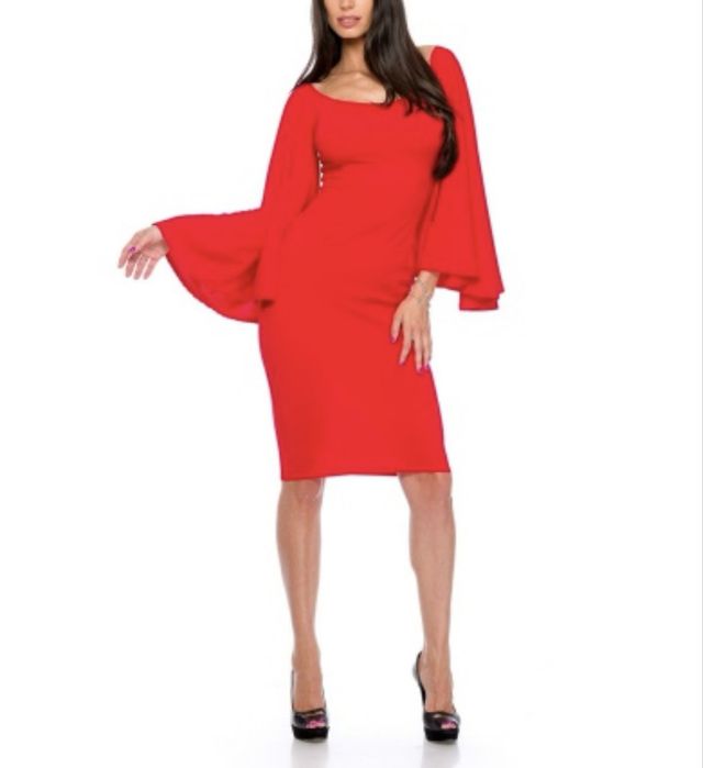 Rochie elegantă, cu umerii goi și mâneci evazate, M, fara defecte