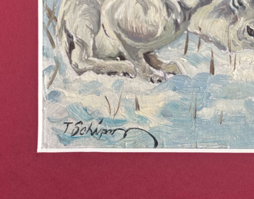 T Schipor 5 Tablouri Tematica Vanatoreasca picturi anii 60 rama 26x35