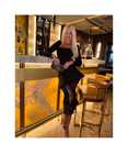 Rochie eleganta, de seara, neagra, cu volane si dantela